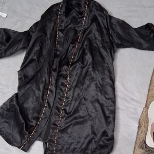 George Black Satin Trench Coat with Gold Trim